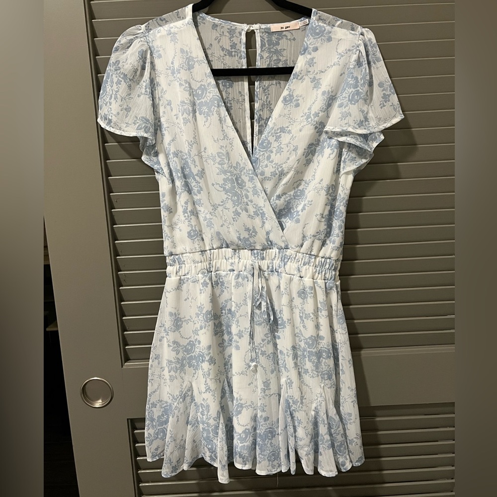 White Dress with Floral Blue